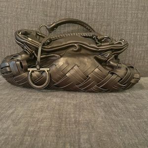 New Salvatore Ferragamo Dark Gray Metallic Leather Handbag